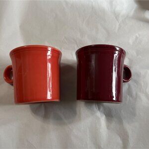Fiesta Ware Burgundy & Coral Ceramic Coffee Cups 8 Oz Set Of 2 Vintage